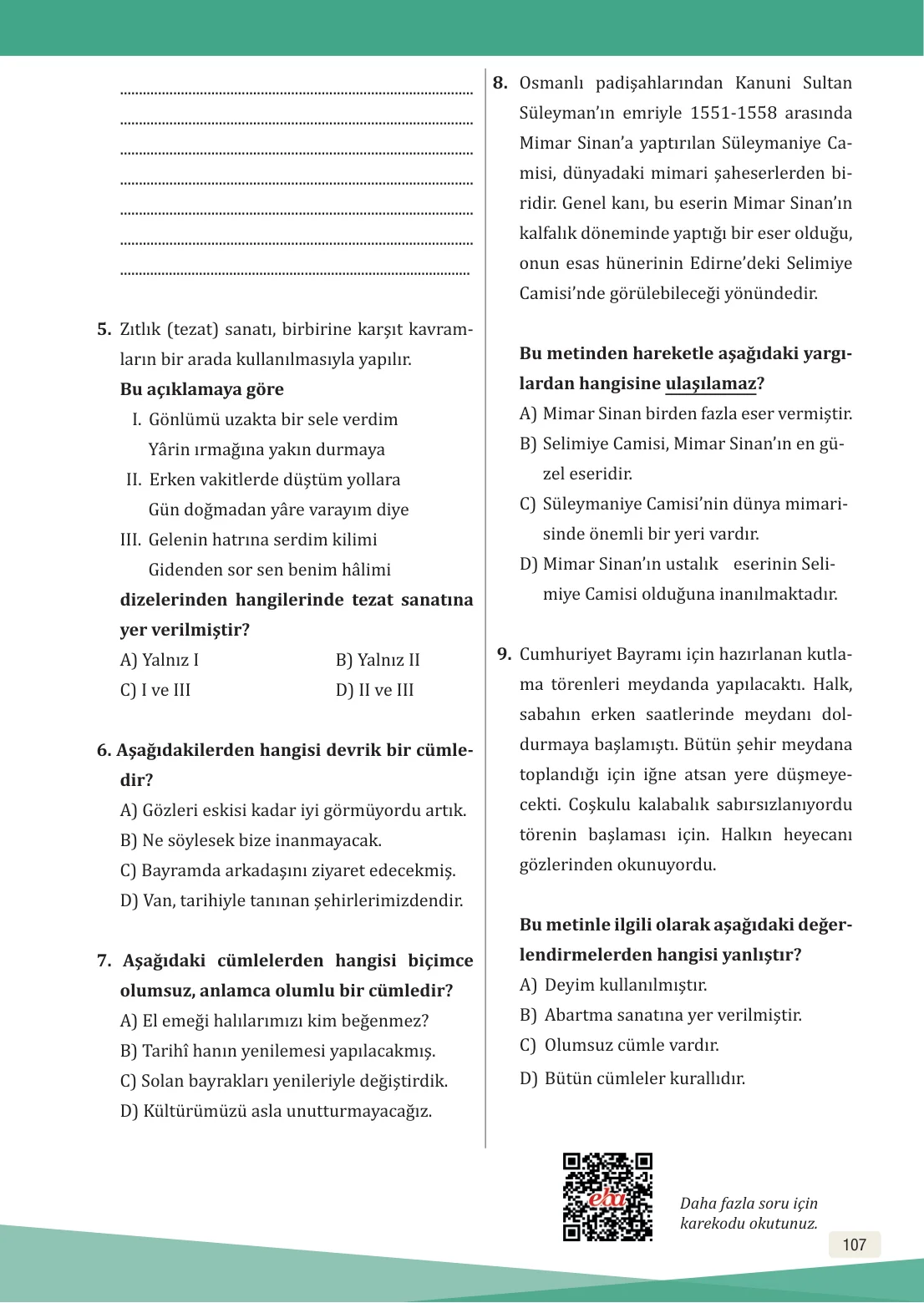 8. Sınıf Türkçe Ders Kitabı Cevapları – Meb Yayınları Sayfa 107 Cevabı
