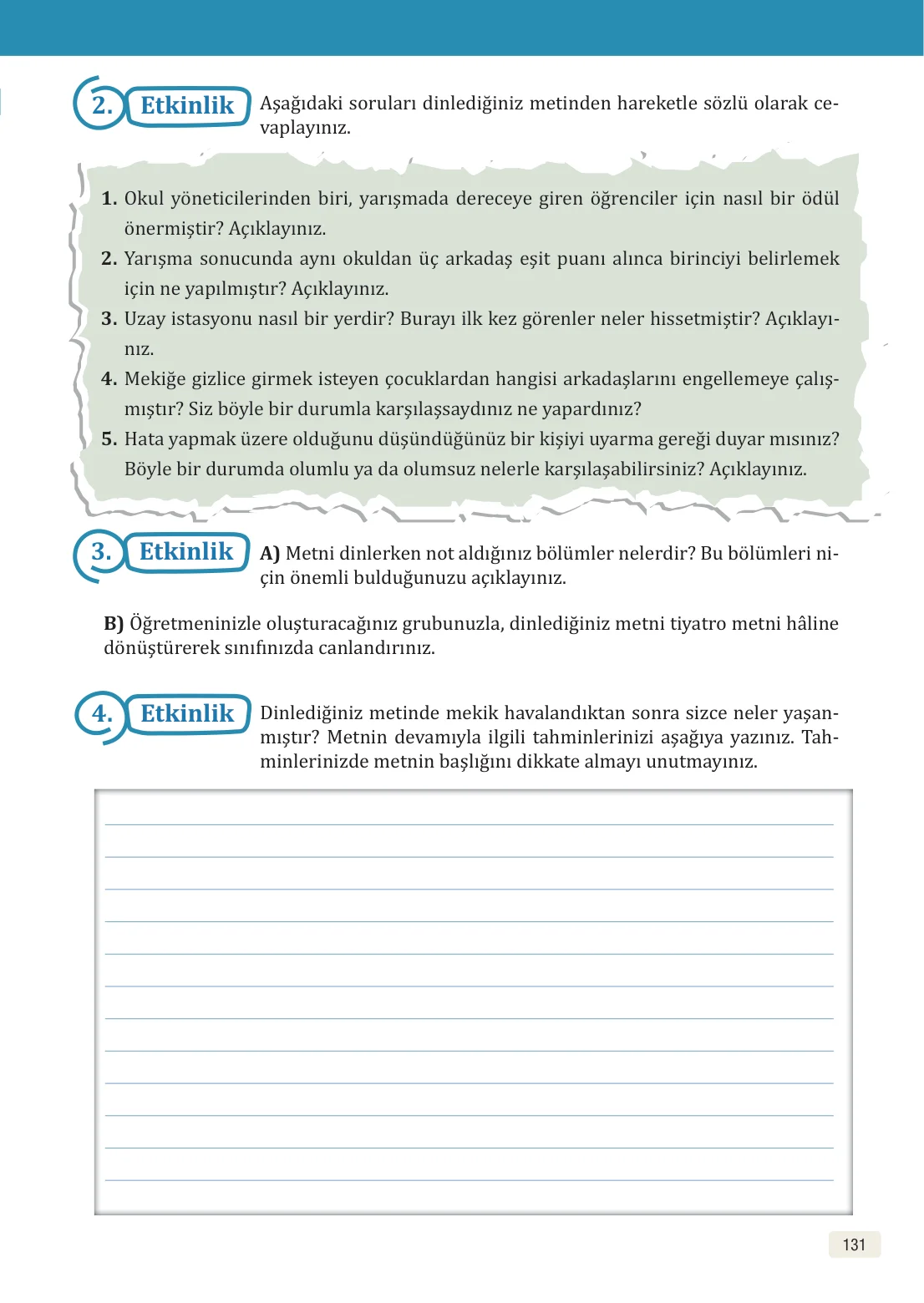 8. Sınıf Türkçe Ders Kitabı Cevapları – Meb Yayınları Sayfa 131 Cevabı