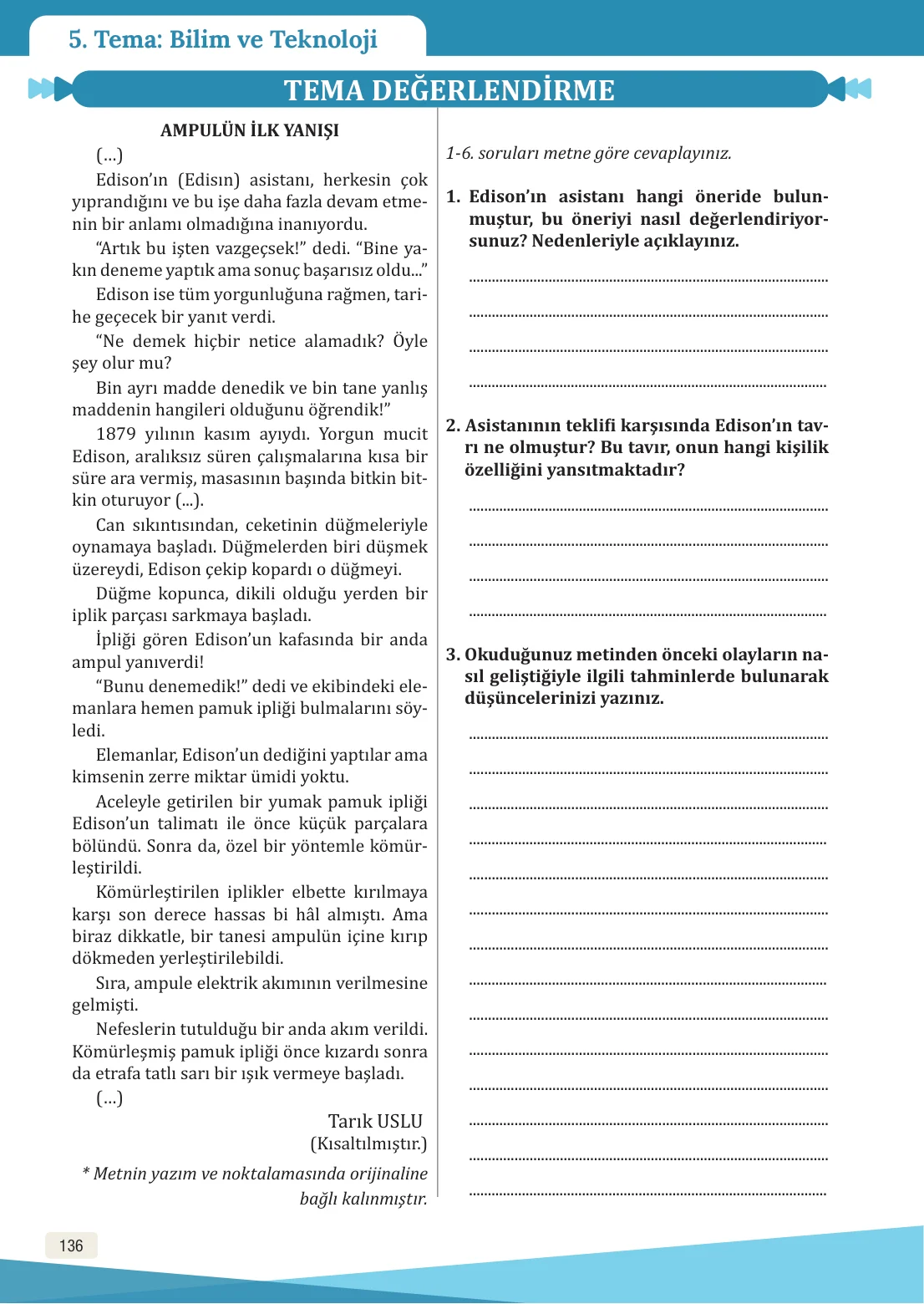 8. Sınıf Türkçe Ders Kitabı Cevapları – Meb Yayınları Sayfa 136 Cevabı
