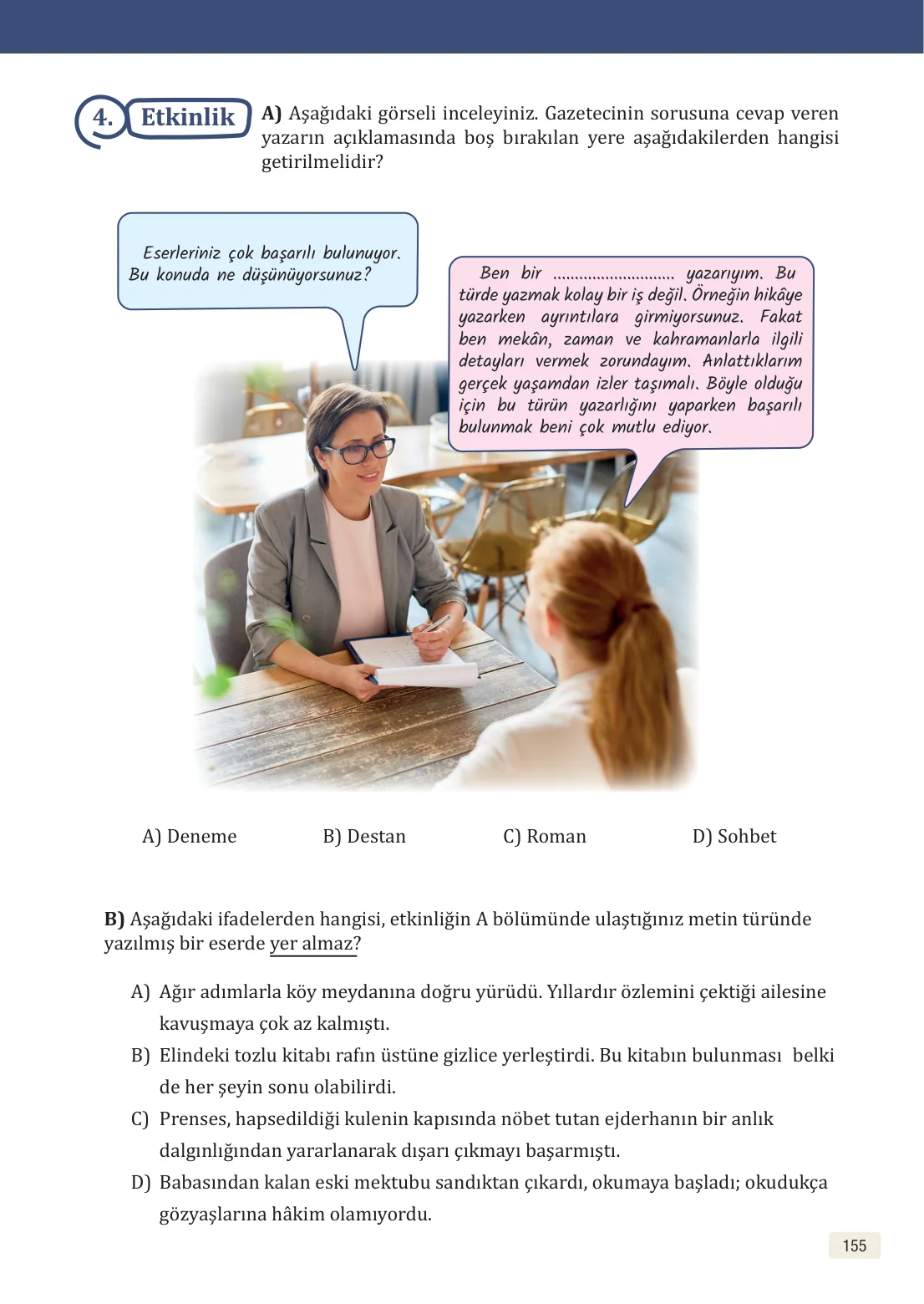8. Sınıf Türkçe Ders Kitabı Cevapları – Meb Yayınları Sayfa 155 Cevabı