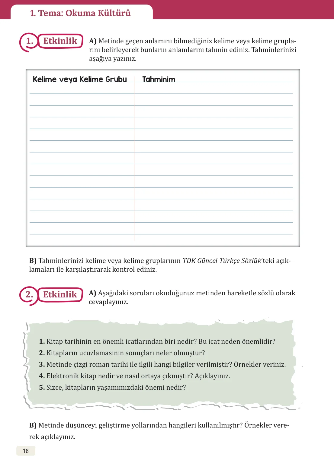 8. Sınıf Türkçe Ders Kitabı Cevapları – Meb Yayınları Sayfa 18 Cevabı