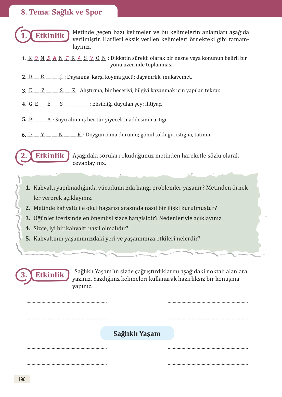 8. Sınıf Türkçe Ders Kitabı Cevapları – Meb Yayınları Sayfa 196 Cevabı