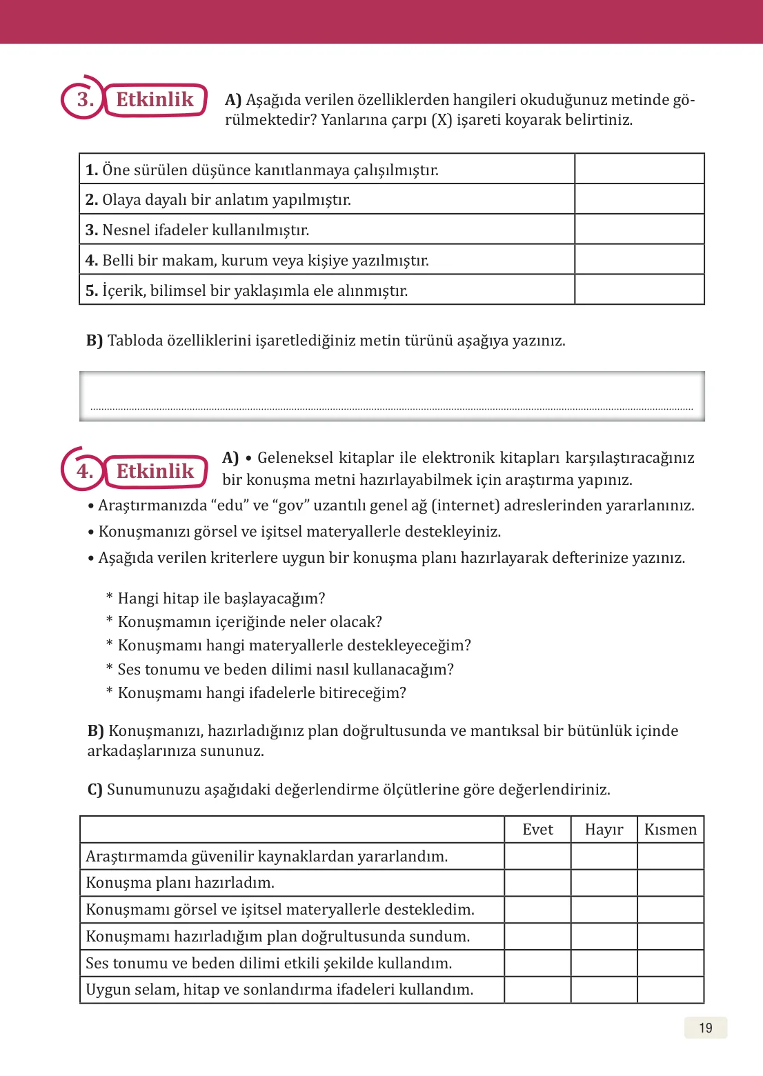 8. Sınıf Türkçe Ders Kitabı Cevapları – Meb Yayınları Sayfa 19 Cevabı