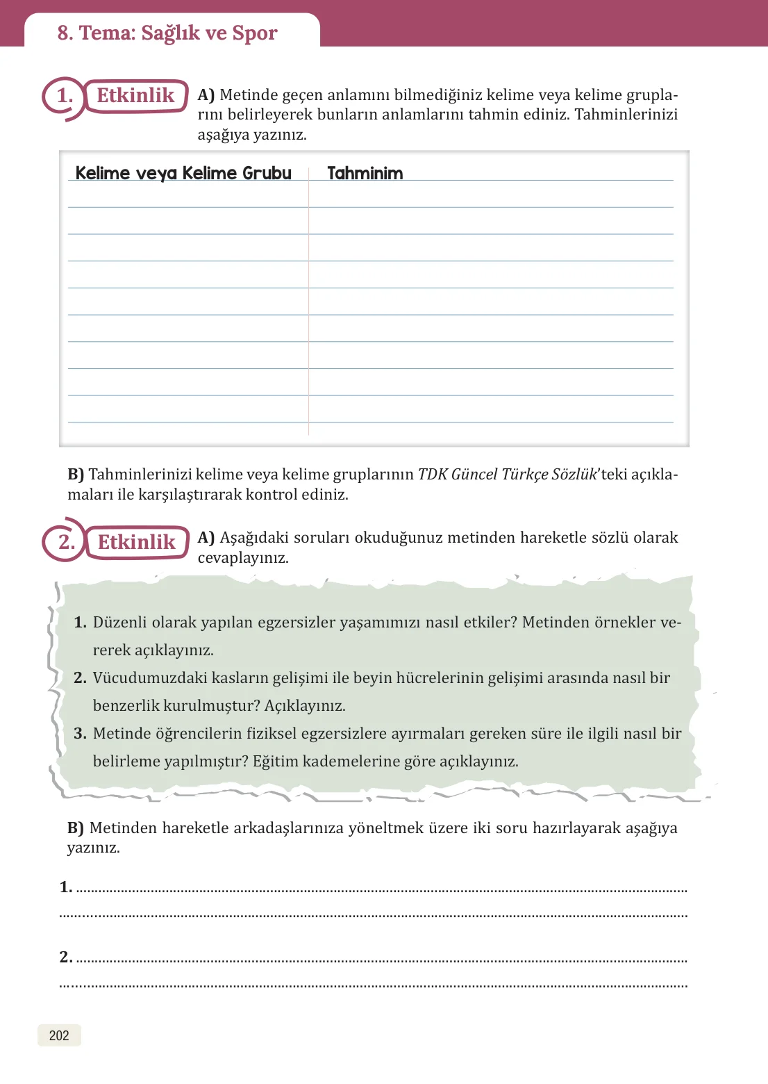 8. Sınıf Türkçe Ders Kitabı Cevapları – Meb Yayınları Sayfa 202 Cevabı