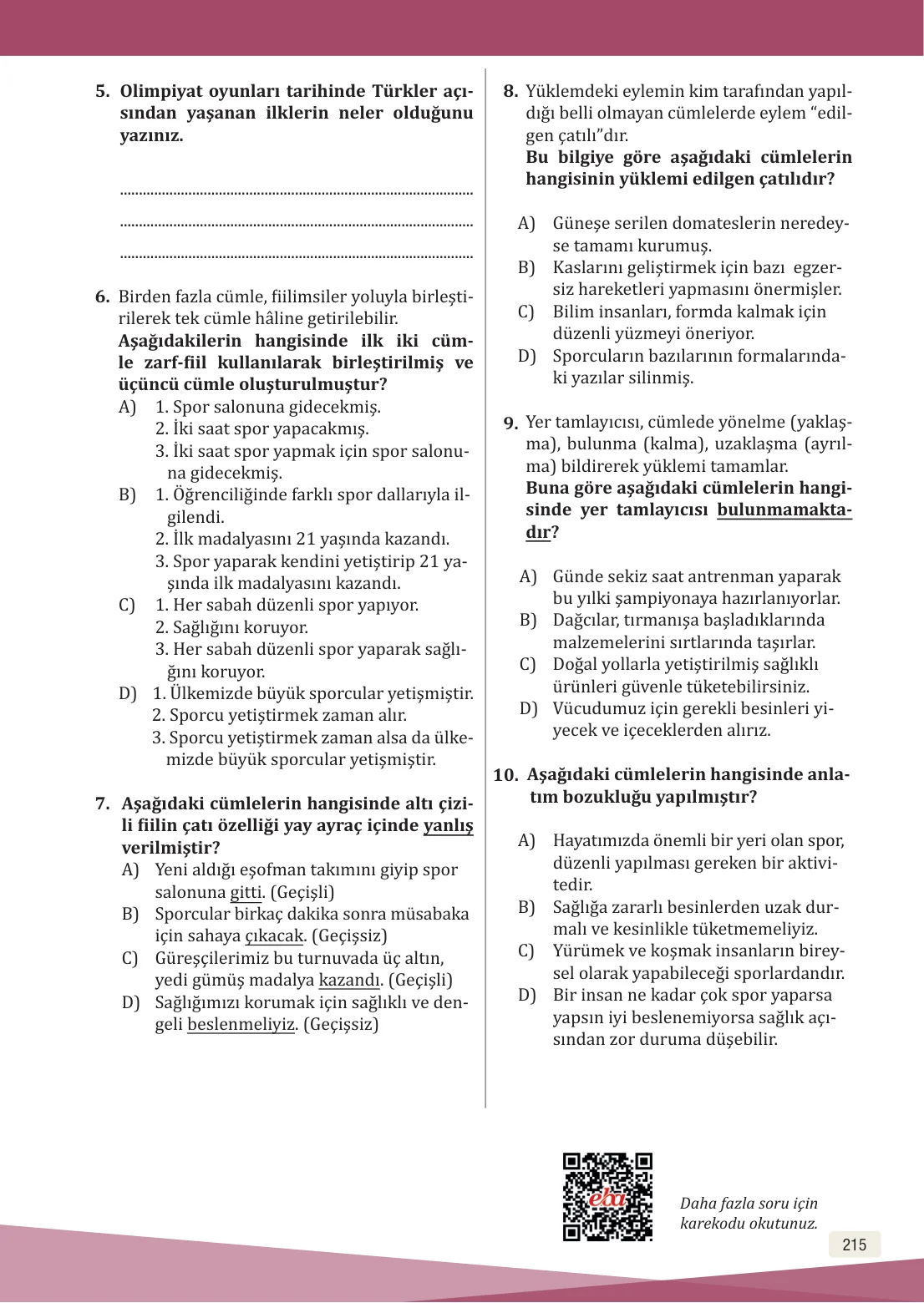 8. Sınıf Türkçe Ders Kitabı Cevapları – Meb Yayınları Sayfa 215 Cevabı