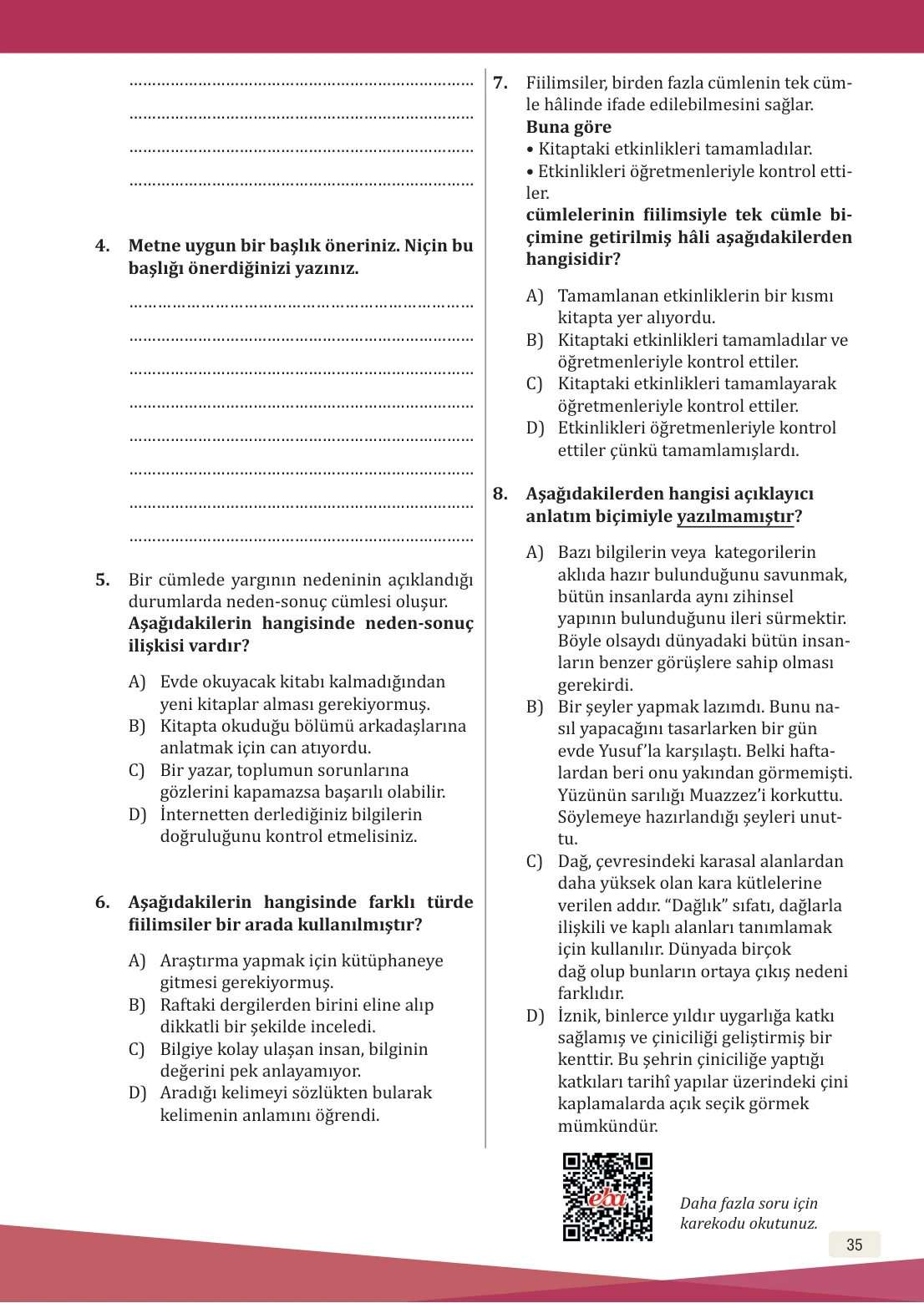 8. Sınıf Türkçe Ders Kitabı Cevapları – Meb Yayınları Sayfa 35 Cevabı