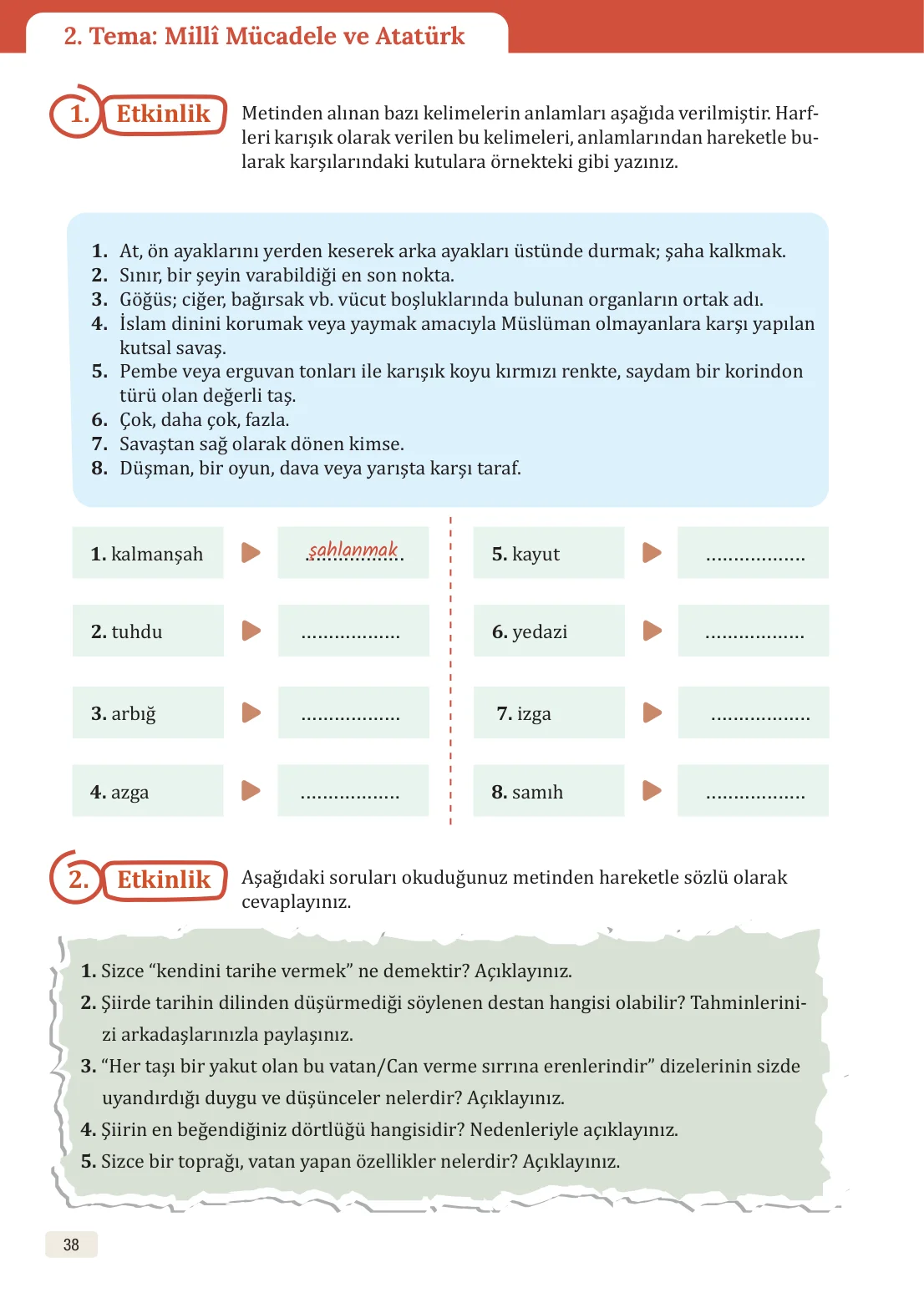8. Sınıf Türkçe Ders Kitabı Cevapları – Meb Yayınları Sayfa 38 Cevabı