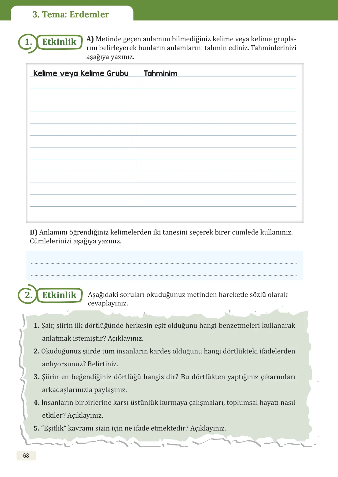 8. Sınıf Türkçe Ders Kitabı Cevapları – Meb Yayınları Sayfa 68 Cevabı
