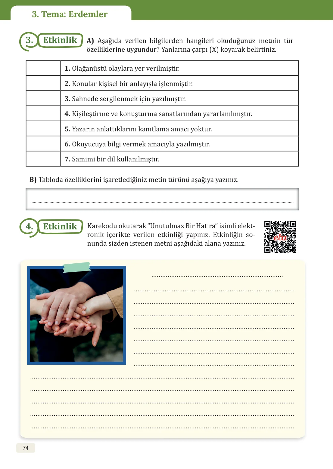 8. Sınıf Türkçe Ders Kitabı Cevapları – Meb Yayınları Sayfa 74 Cevabı