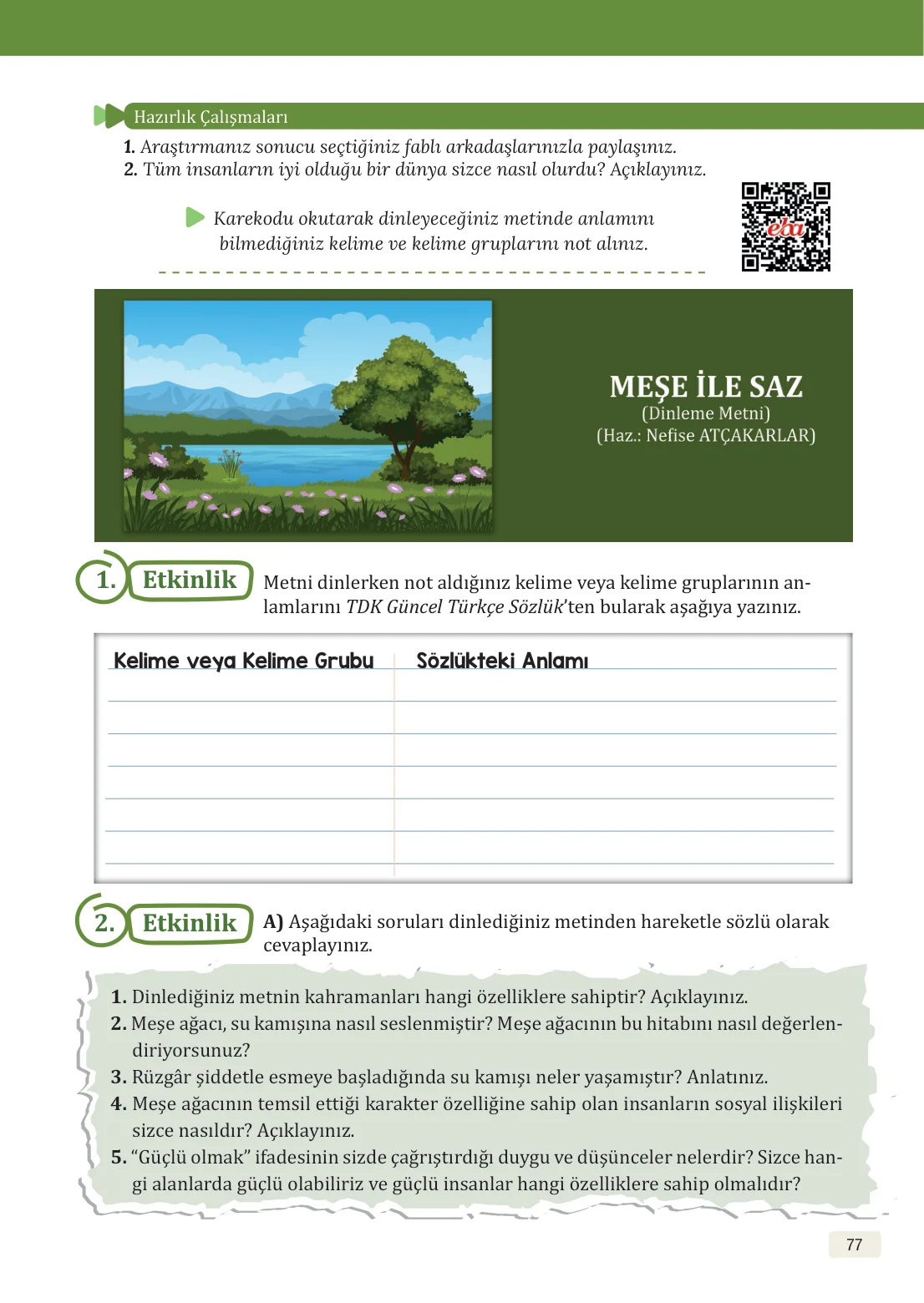 8. Sınıf Türkçe Ders Kitabı Cevapları – Meb Yayınları Sayfa 77 Cevabı