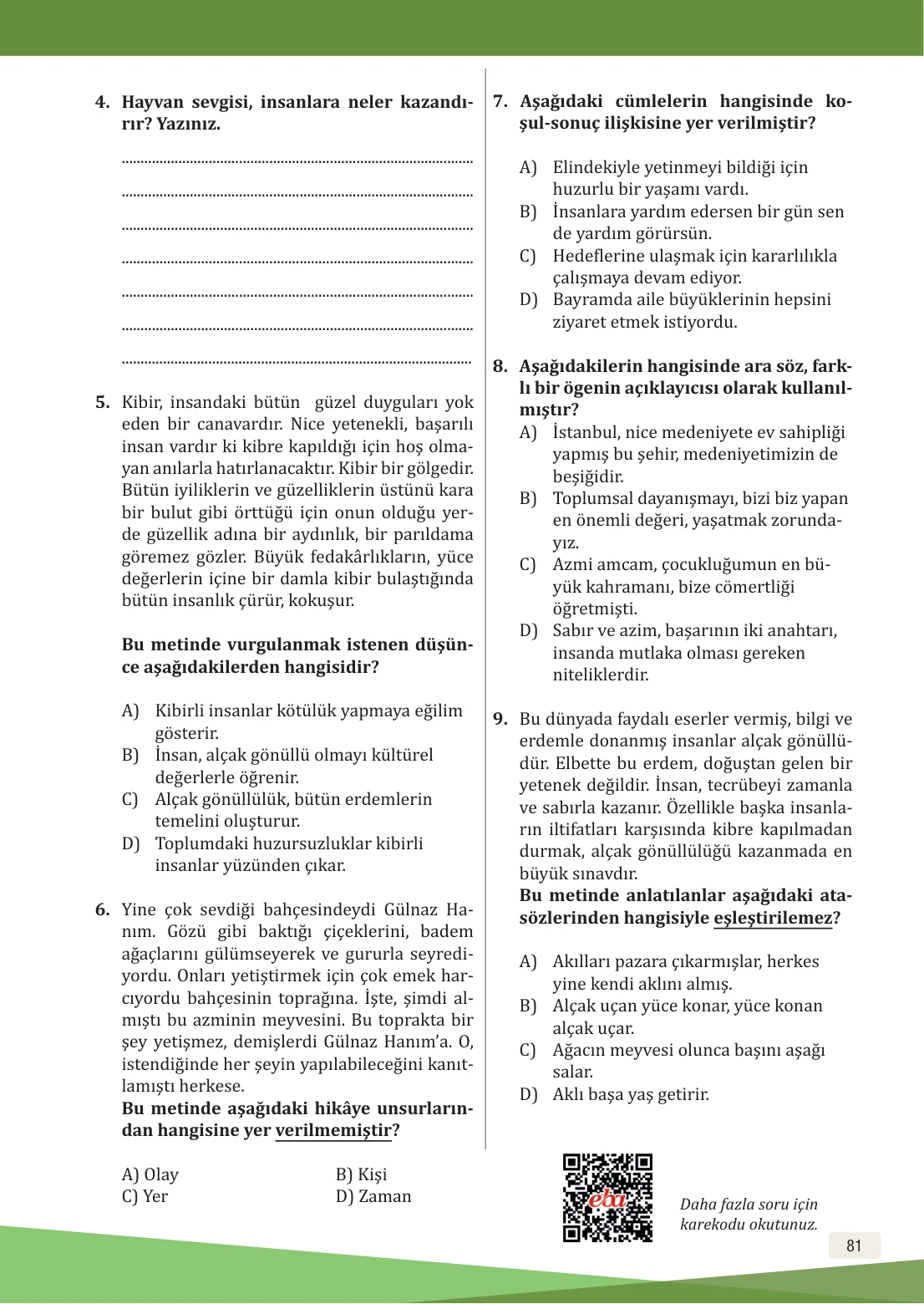 8. Sınıf Türkçe Ders Kitabı Cevapları – Meb Yayınları Sayfa 81 Cevabı