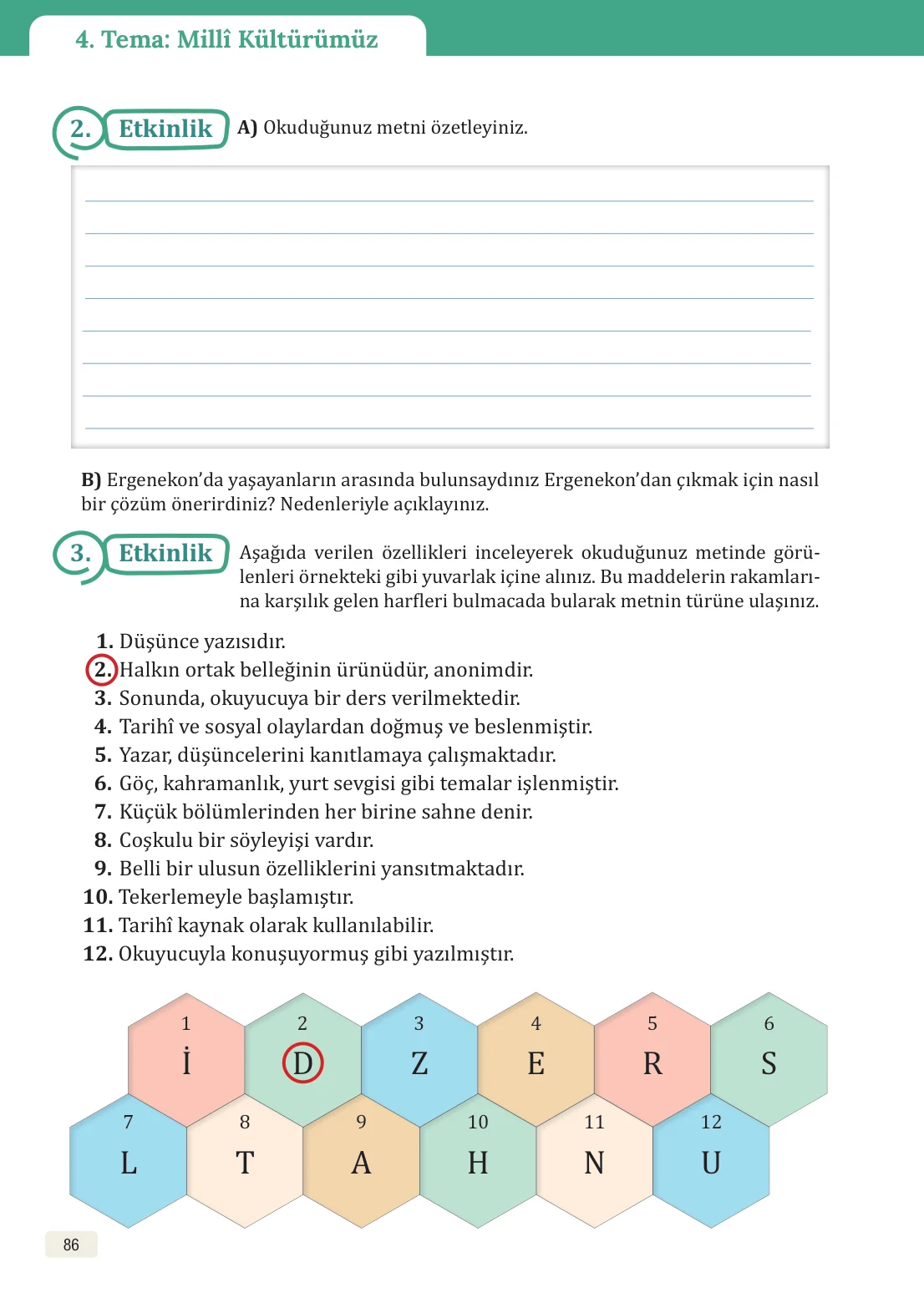 8. Sınıf Türkçe Ders Kitabı Cevapları – Meb Yayınları Sayfa 86 Cevabı