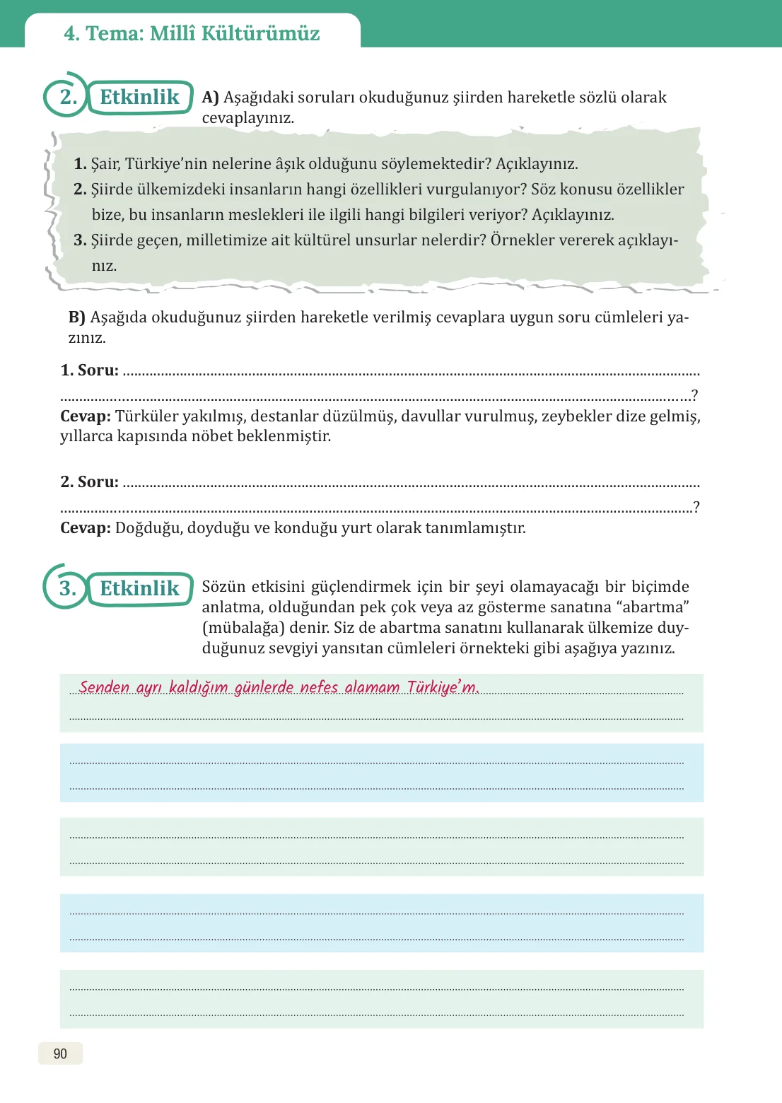 8. Sınıf Türkçe Ders Kitabı Cevapları – Meb Yayınları Sayfa 90 Cevabı
