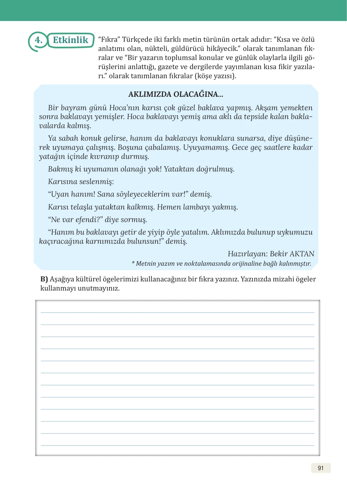 8. Sınıf Türkçe Ders Kitabı Cevapları – Meb Yayınları Sayfa 91 Cevabı
