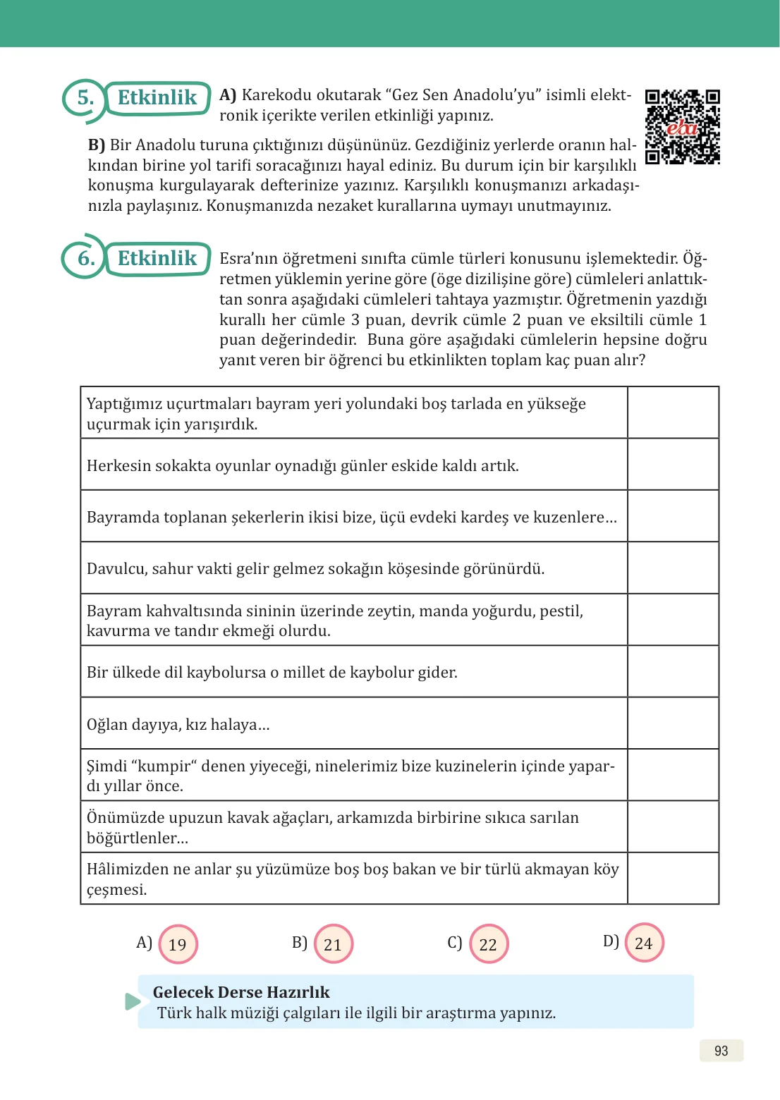 8. Sınıf Türkçe Ders Kitabı Cevapları – Meb Yayınları Sayfa 93 Cevabı