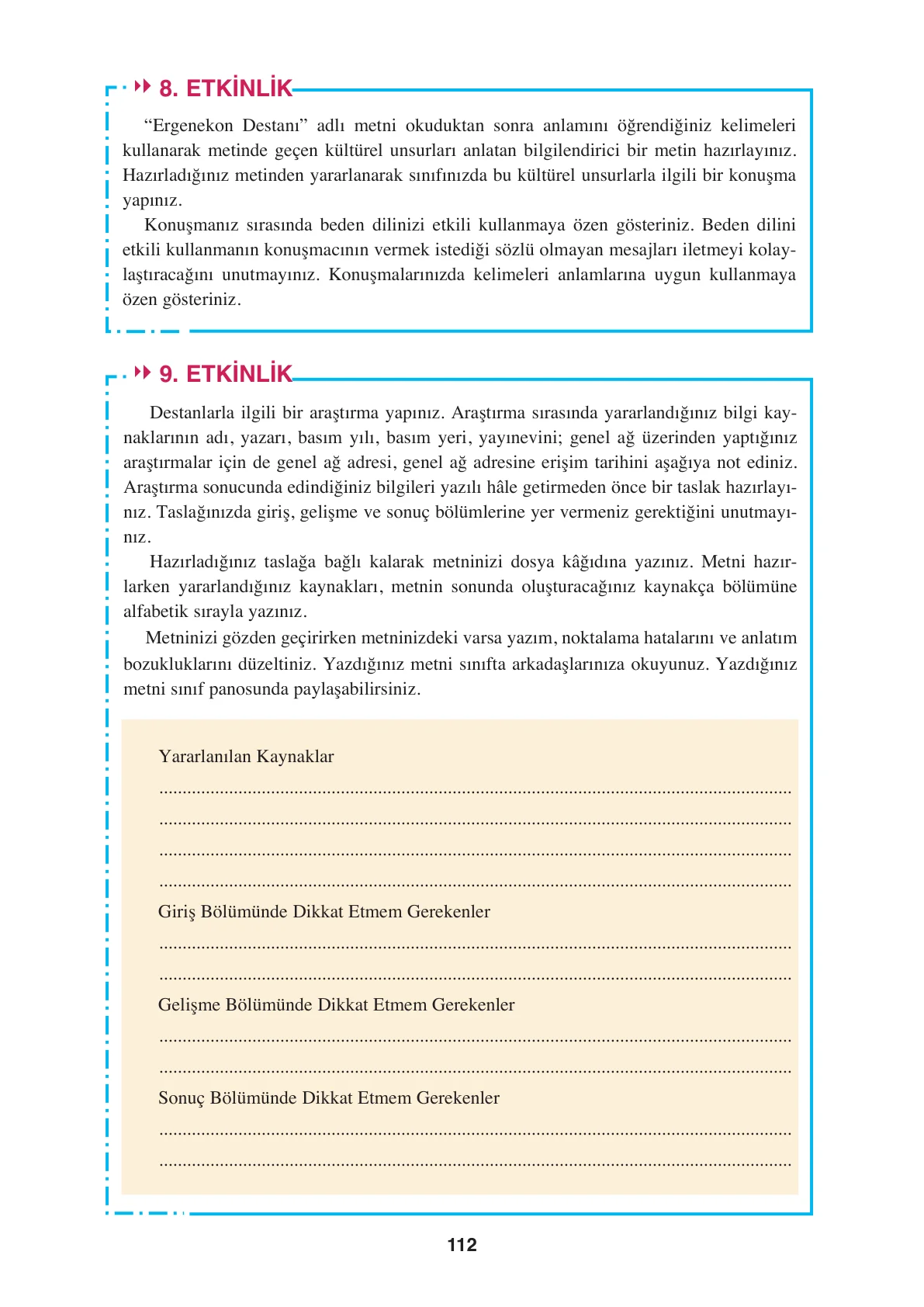 8. Sınıf Türkçe Ders Kitabı Cevapları – Ferman Yayınları Sayfa 112 Cevabı