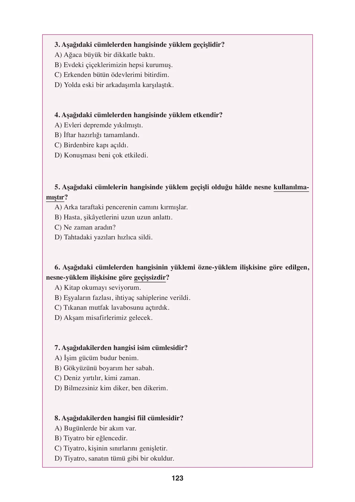 8. Sınıf Türkçe Ders Kitabı Cevapları – Ferman Yayınları Sayfa 123 Cevabı