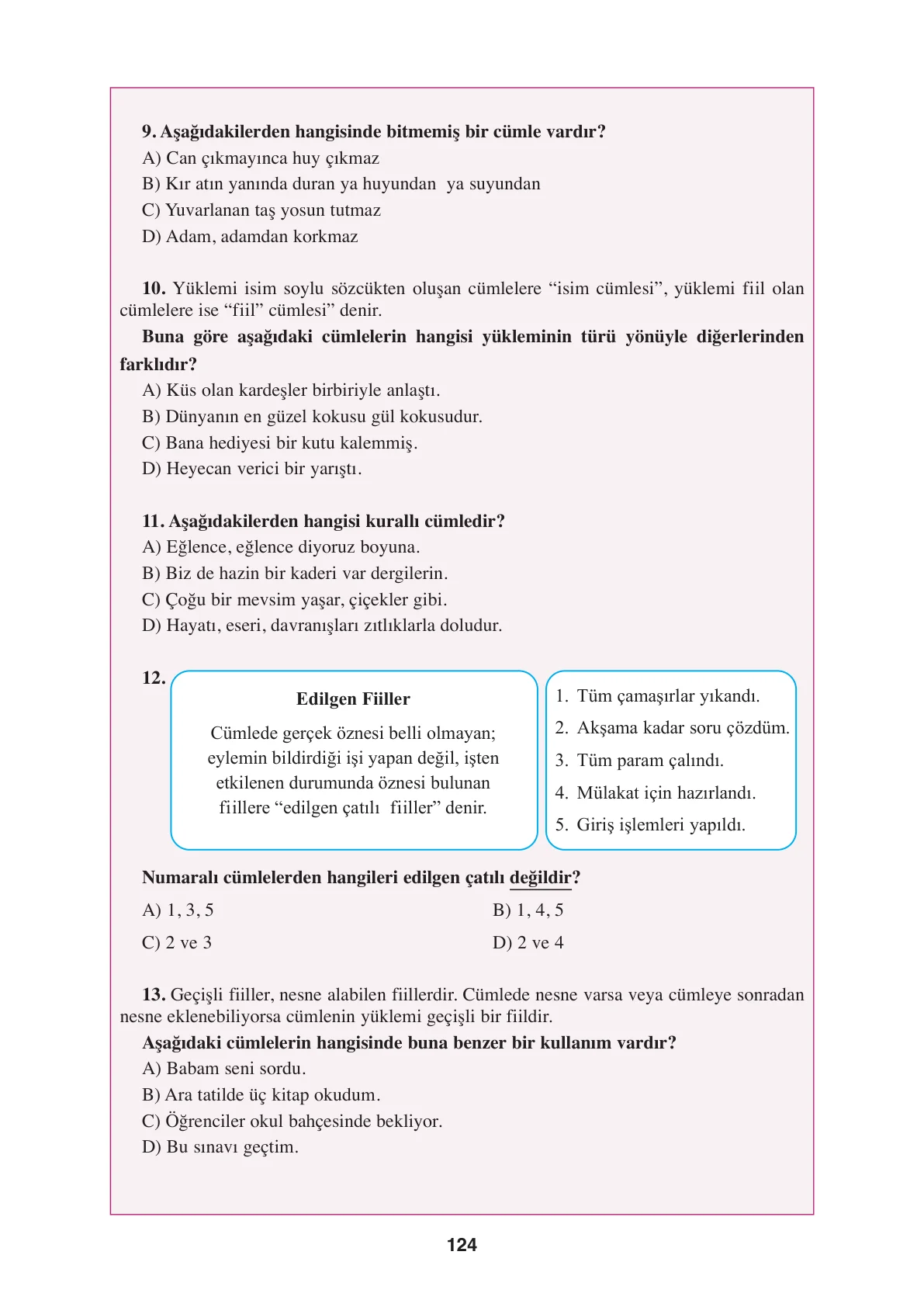 8. Sınıf Türkçe Ders Kitabı Cevapları – Ferman Yayınları Sayfa 124 Cevabı