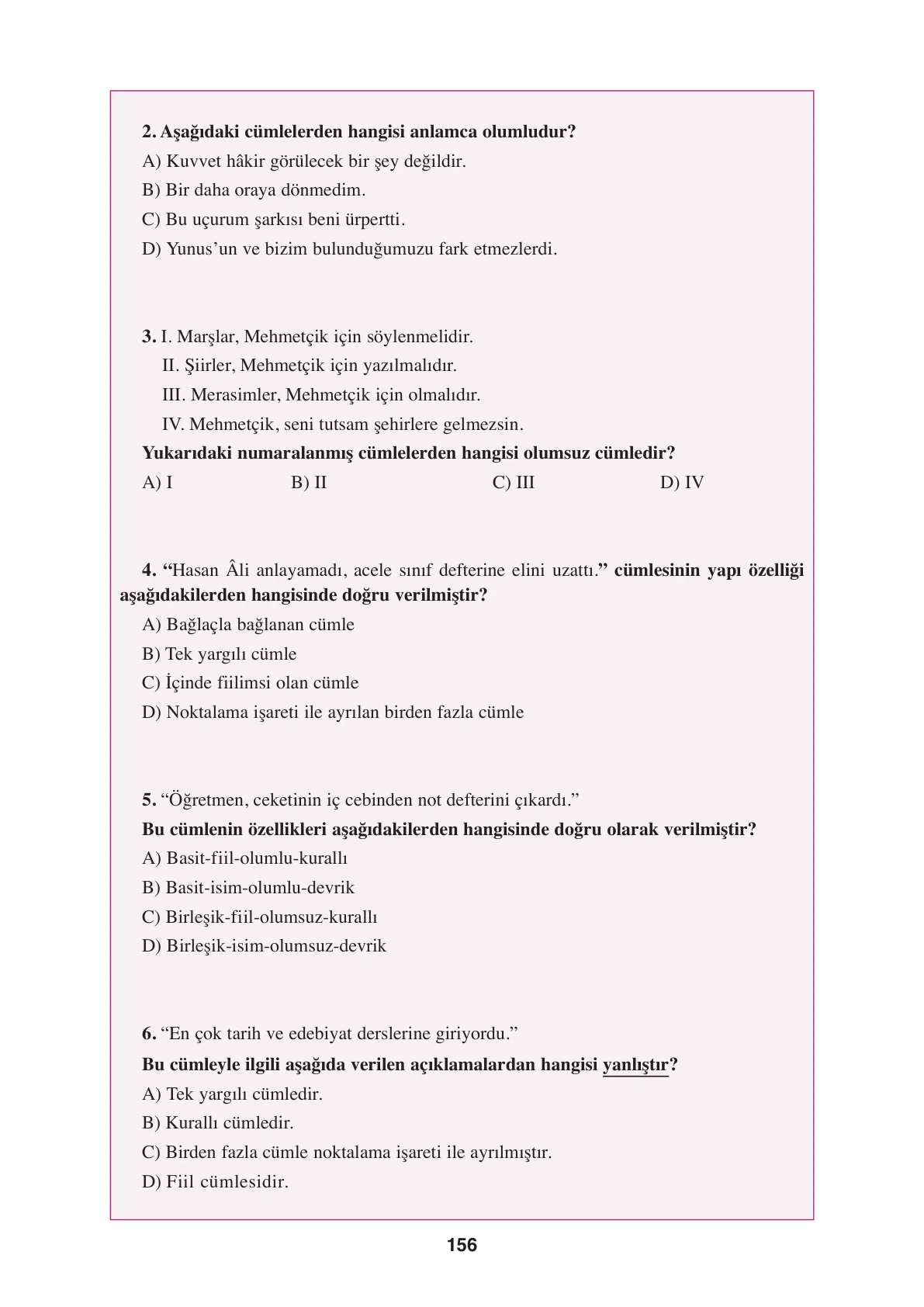 8. Sınıf Türkçe Ders Kitabı Cevapları – Ferman Yayınları Sayfa 156 Cevabı