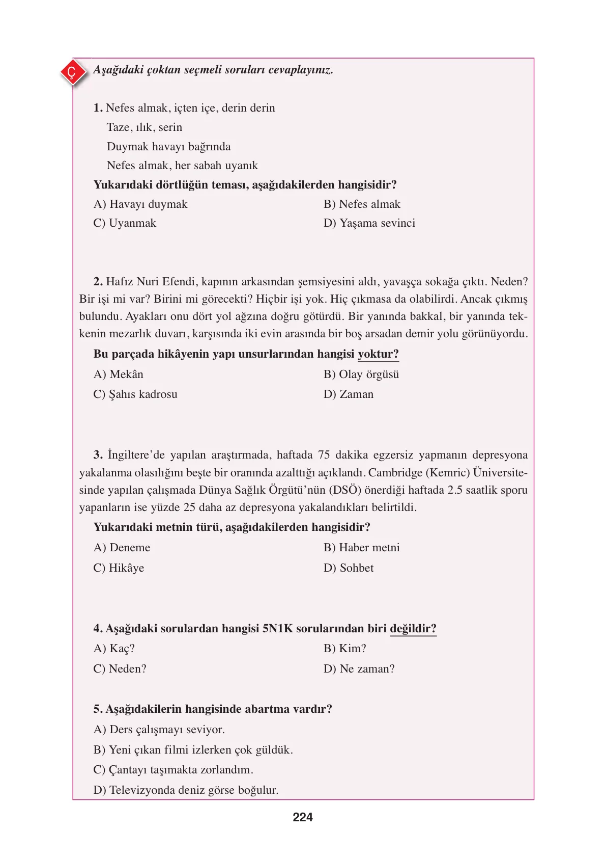 8. Sınıf Türkçe Ders Kitabı Cevapları – Ferman Yayınları Sayfa 224 Cevabı