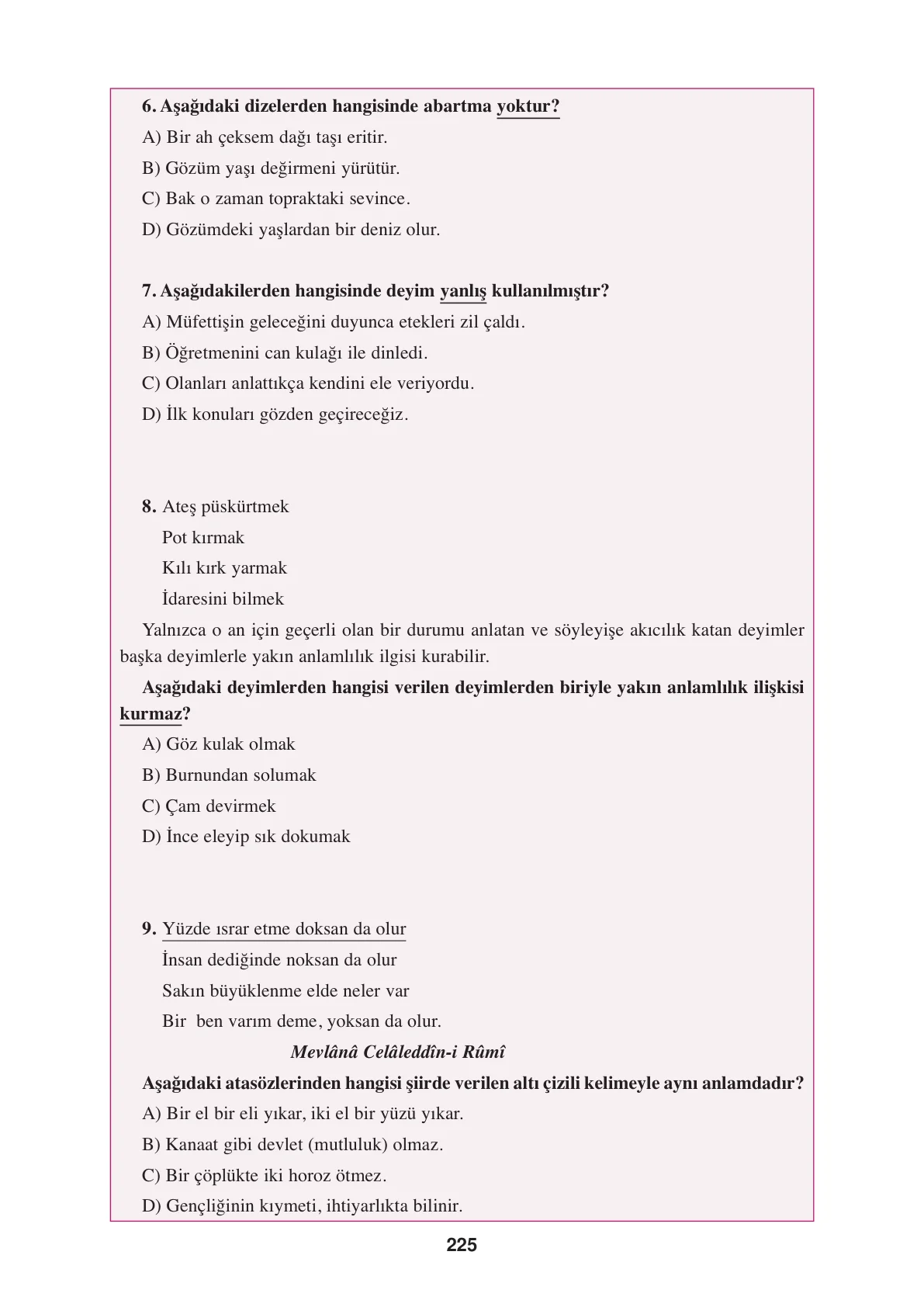 8. Sınıf Türkçe Ders Kitabı Cevapları – Ferman Yayınları Sayfa 225 Cevabı