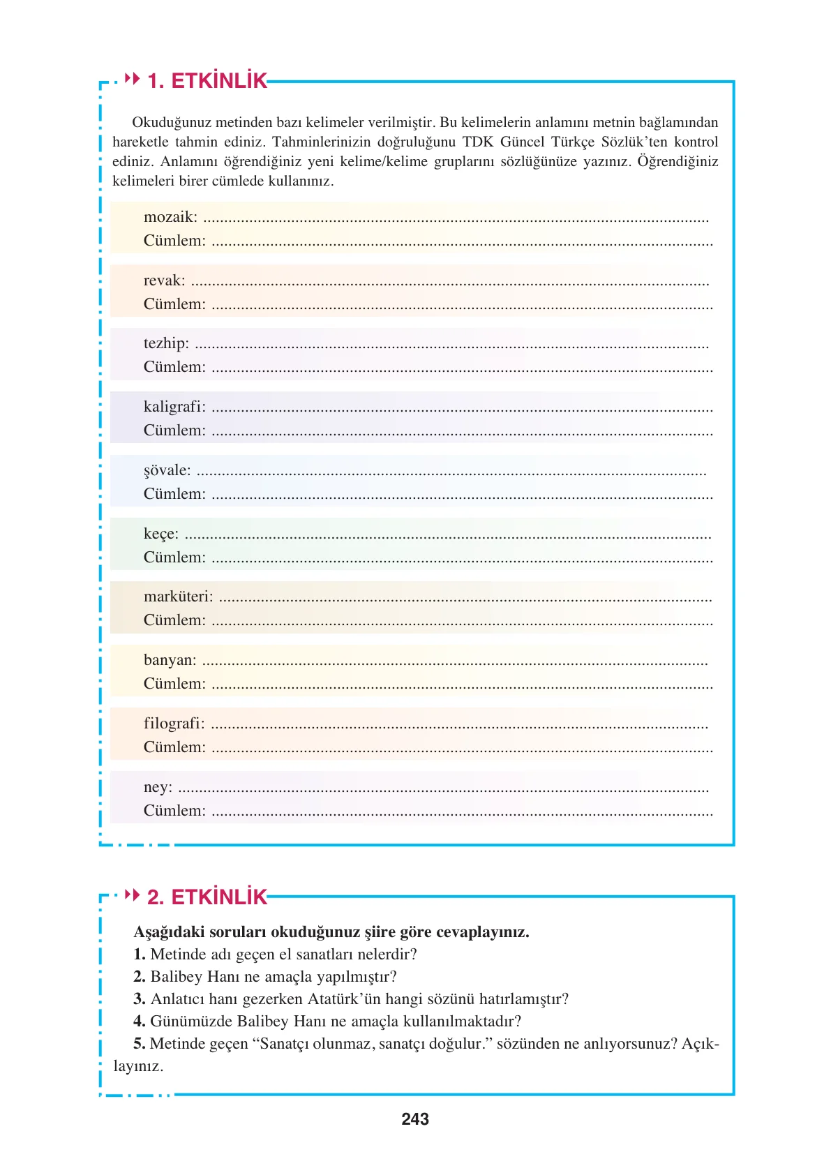8. Sınıf Türkçe Ders Kitabı Cevapları – Ferman Yayınları Sayfa 243 Cevabı