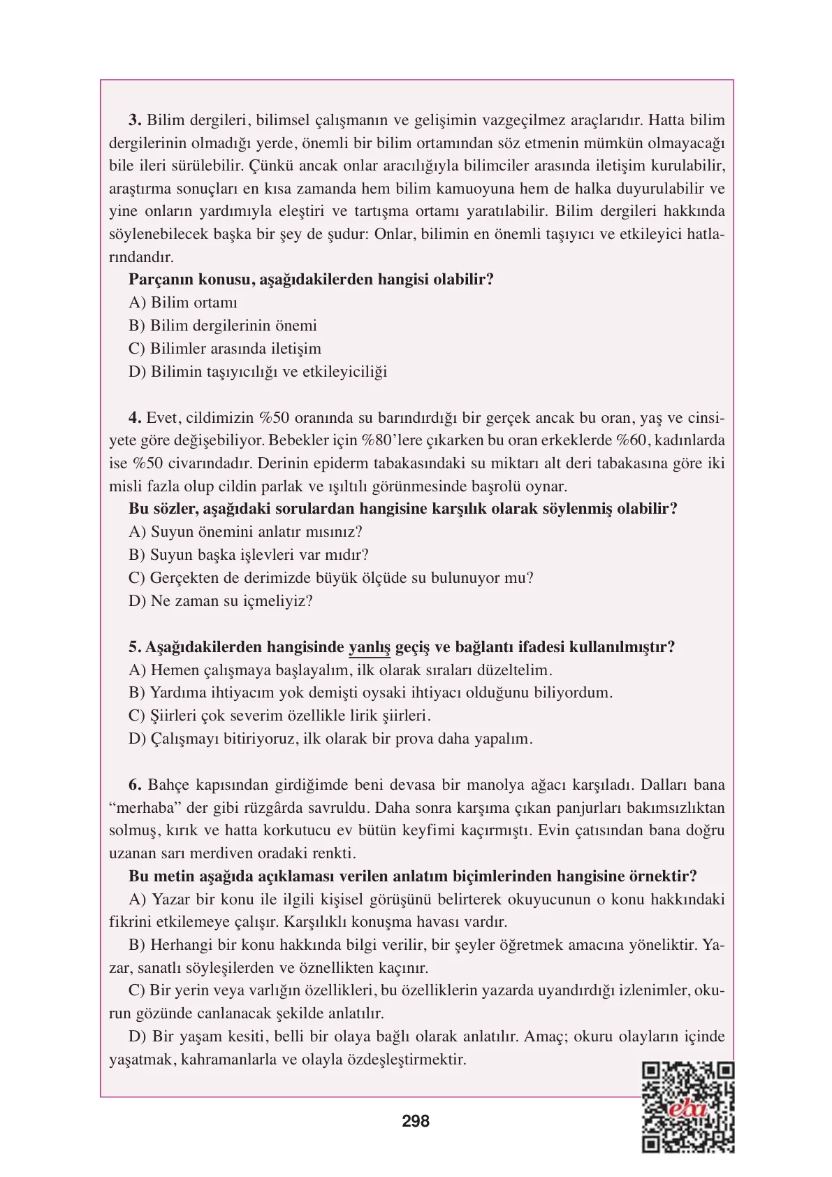 8. Sınıf Türkçe Ders Kitabı Cevapları – Ferman Yayınları Sayfa 298 Cevabı
