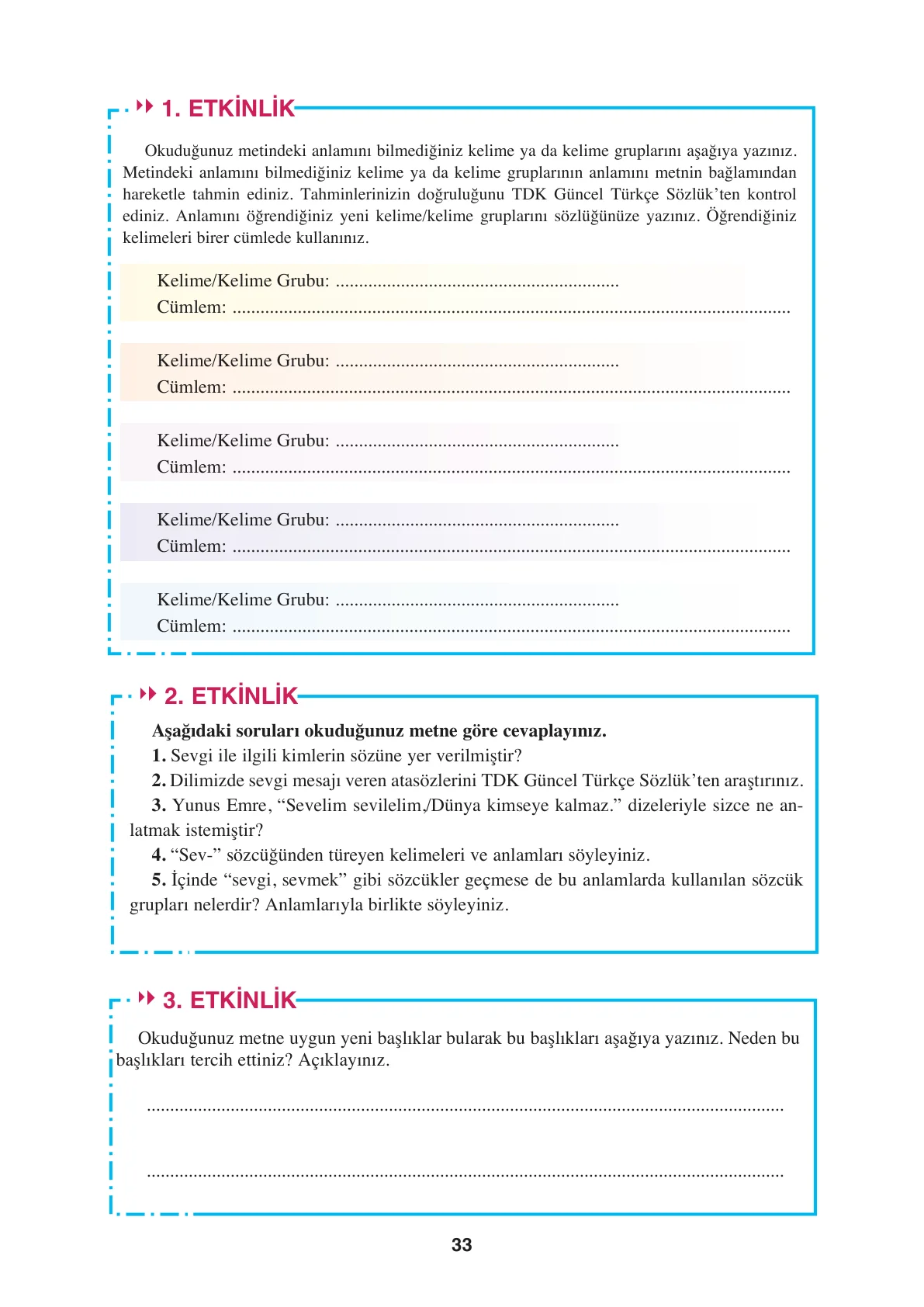 8. Sınıf Türkçe Ders Kitabı Cevapları – Ferman Yayınları Sayfa 33 Cevabı