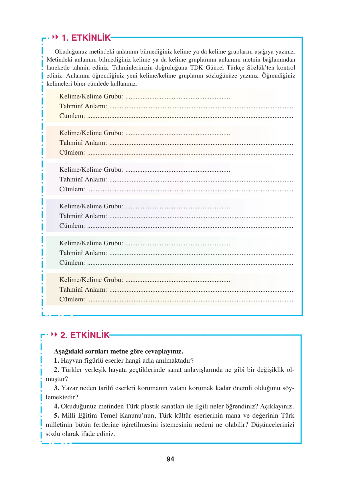 8. Sınıf Türkçe Ders Kitabı Cevapları – Ferman Yayınları Sayfa 94 Cevabı