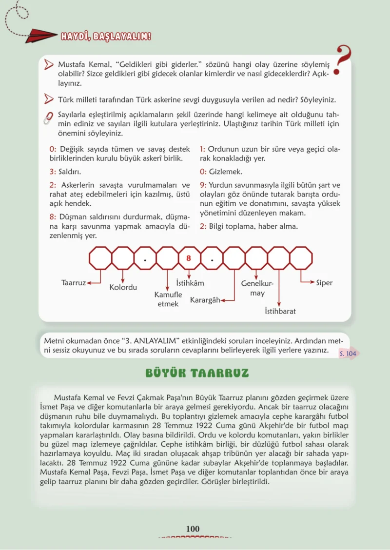 6. Sınıf Türkçe Ders Kitabı Cevapları Meb Yayınları 1. Kitap Sayfa 100 Cevabı