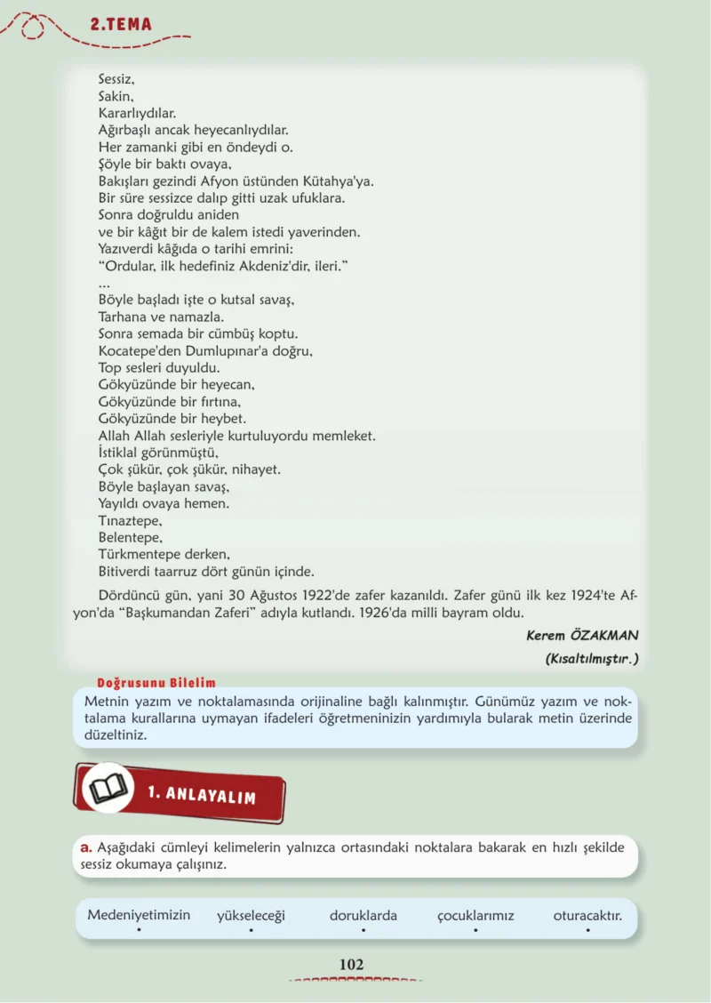 6. Sınıf Türkçe Ders Kitabı Cevapları Meb Yayınları 1. Kitap Sayfa 102 Cevabı