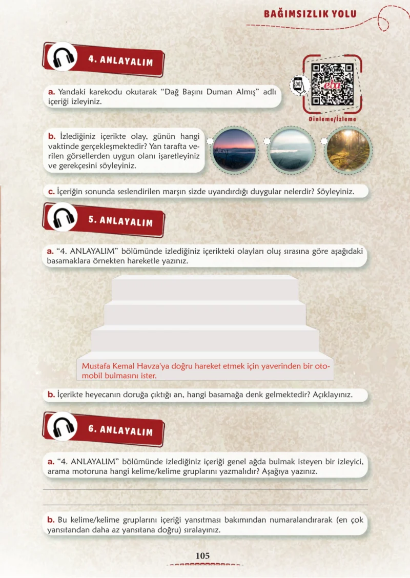6. Sınıf Türkçe Ders Kitabı Cevapları Meb Yayınları 1. Kitap Sayfa 105 Cevabı