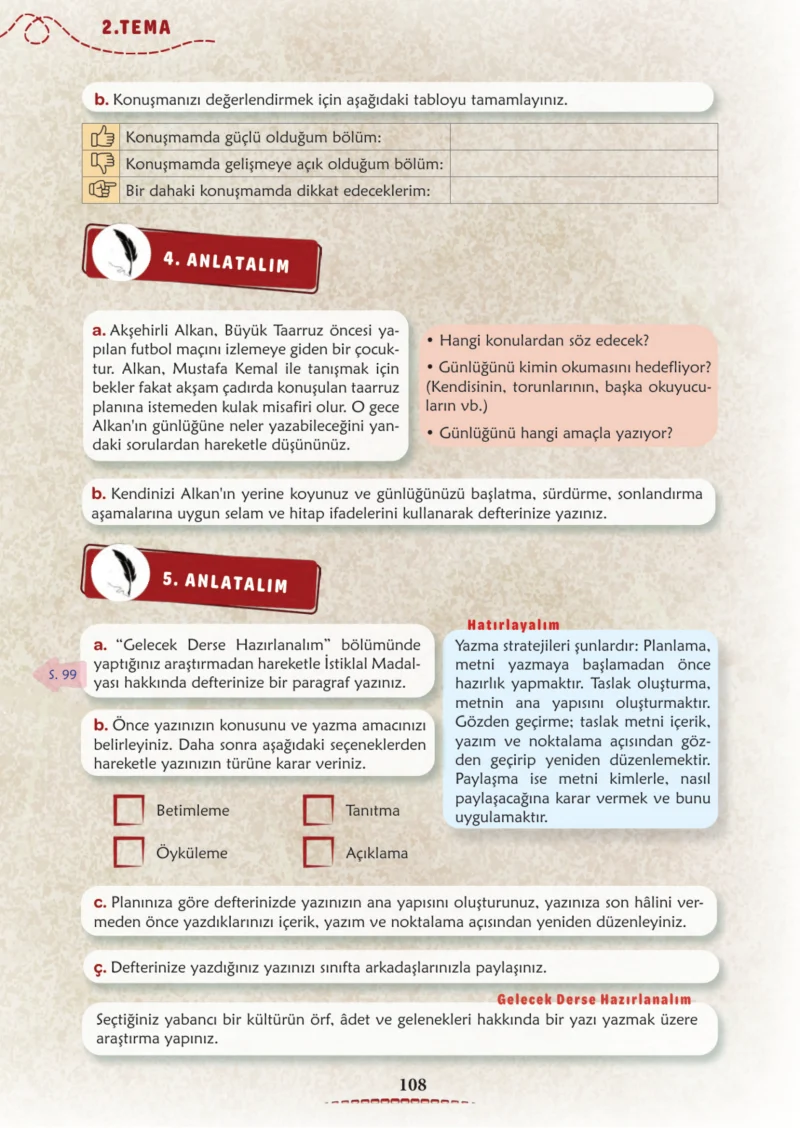6. Sınıf Türkçe Ders Kitabı Cevapları Meb Yayınları 1. Kitap Sayfa 108 Cevabı