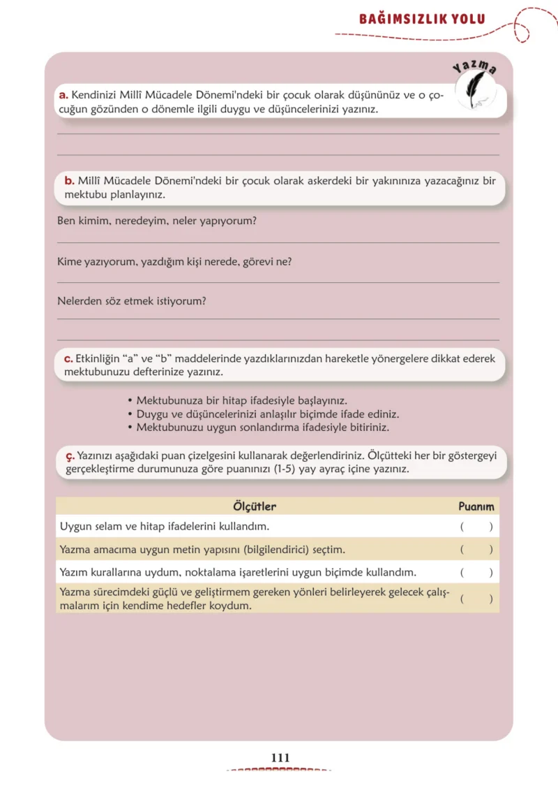 6. Sınıf Türkçe Ders Kitabı Cevapları Meb Yayınları 1. Kitap Sayfa 111 Cevabı