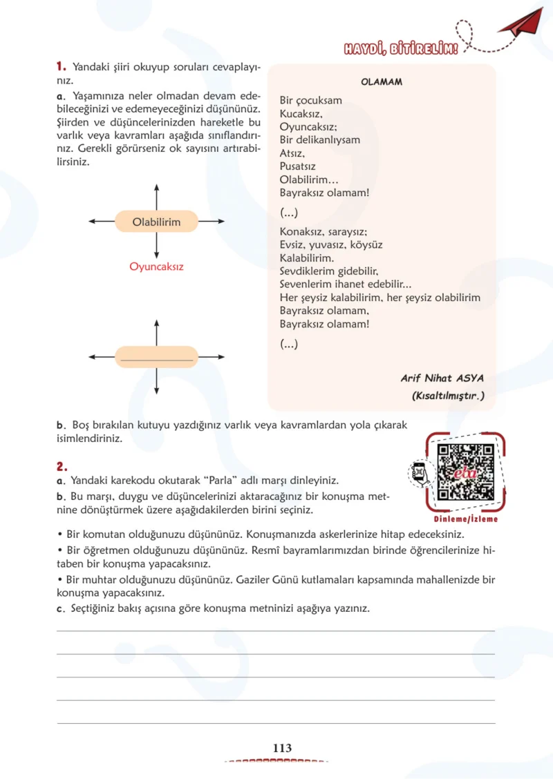 6. Sınıf Türkçe Ders Kitabı Cevapları Meb Yayınları 1. Kitap Sayfa 113 Cevabı