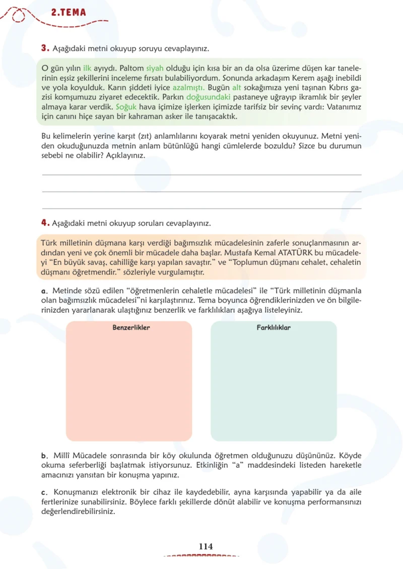6. Sınıf Türkçe Ders Kitabı Cevapları Meb Yayınları 1. Kitap Sayfa 114 Cevabı