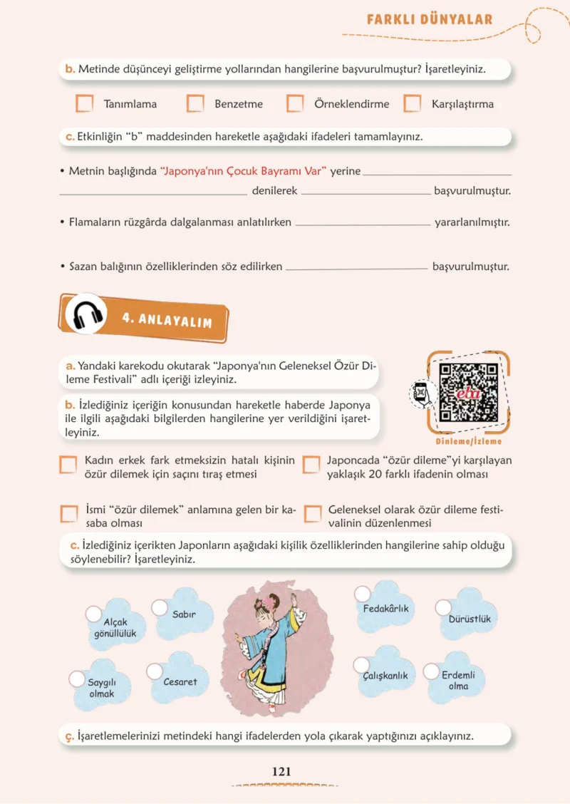 6. Sınıf Türkçe Ders Kitabı Cevapları Meb Yayınları 1. Kitap Sayfa 121 Cevabı
