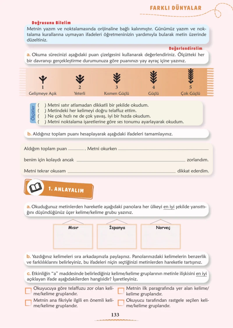 6. Sınıf Türkçe Ders Kitabı Cevapları Meb Yayınları 1. Kitap Sayfa 133 Cevabı