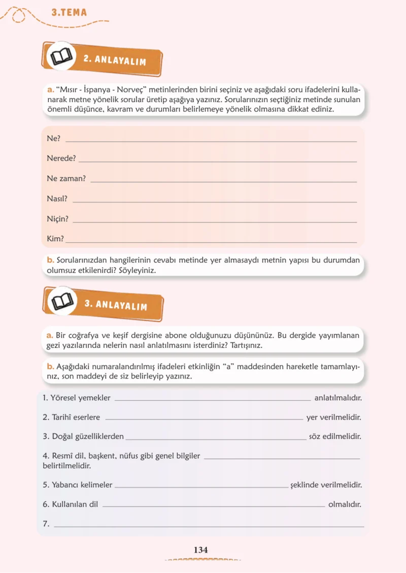 6. Sınıf Türkçe Ders Kitabı Cevapları Meb Yayınları 1. Kitap Sayfa 134 Cevabı