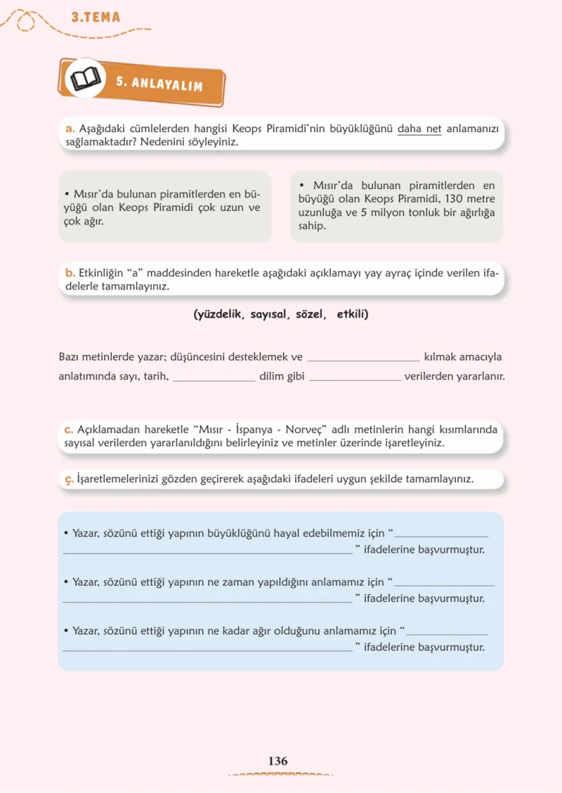 6. Sınıf Türkçe Ders Kitabı Cevapları Meb Yayınları 1. Kitap Sayfa 136 Cevabı