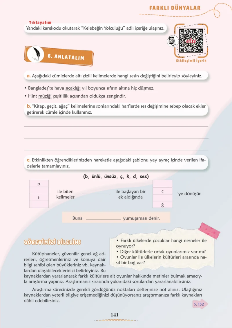 6. Sınıf Türkçe Ders Kitabı Cevapları Meb Yayınları 1. Kitap Sayfa 141 Cevabı