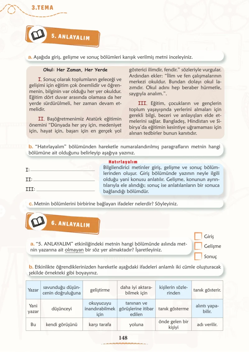 6. Sınıf Türkçe Ders Kitabı Cevapları Meb Yayınları 1. Kitap Sayfa 148 Cevabı