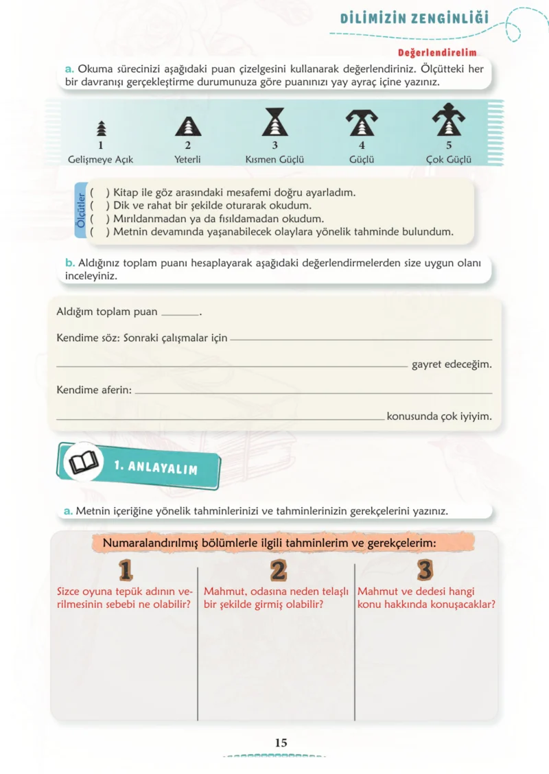 6. Sınıf Türkçe Ders Kitabı Cevapları Meb Yayınları 1. Kitap Sayfa 15 Cevabı
