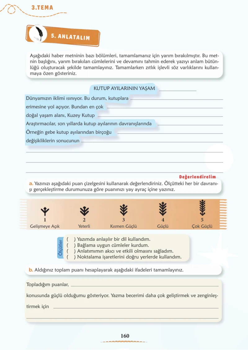 6. Sınıf Türkçe Ders Kitabı Cevapları Meb Yayınları 1. Kitap Sayfa 160 Cevabı