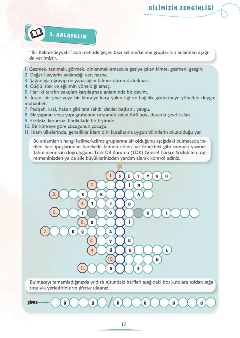 6. Sınıf Türkçe Ders Kitabı Cevapları Meb Yayınları 1. Kitap Sayfa 17 Cevabı
