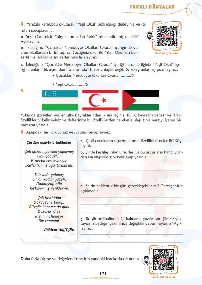 6. Sınıf Türkçe Ders Kitabı Cevapları Meb Yayınları 1. Kitap Sayfa 171 Cevabı