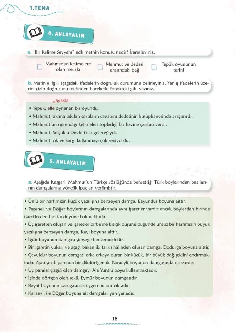6. Sınıf Türkçe Ders Kitabı Cevapları Meb Yayınları 1. Kitap Sayfa 18 Cevabı