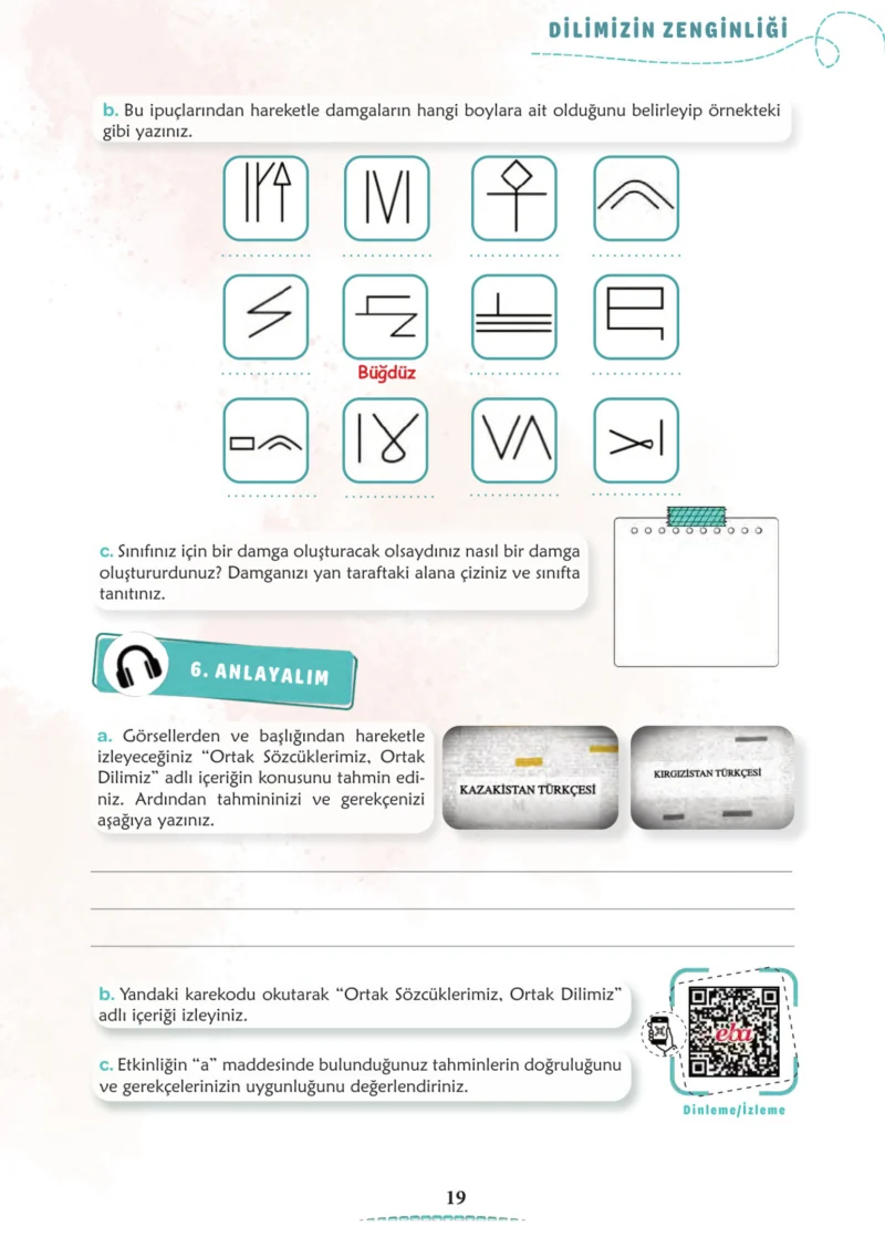 6. Sınıf Türkçe Ders Kitabı Cevapları Meb Yayınları 1. Kitap Sayfa 19 Cevabı