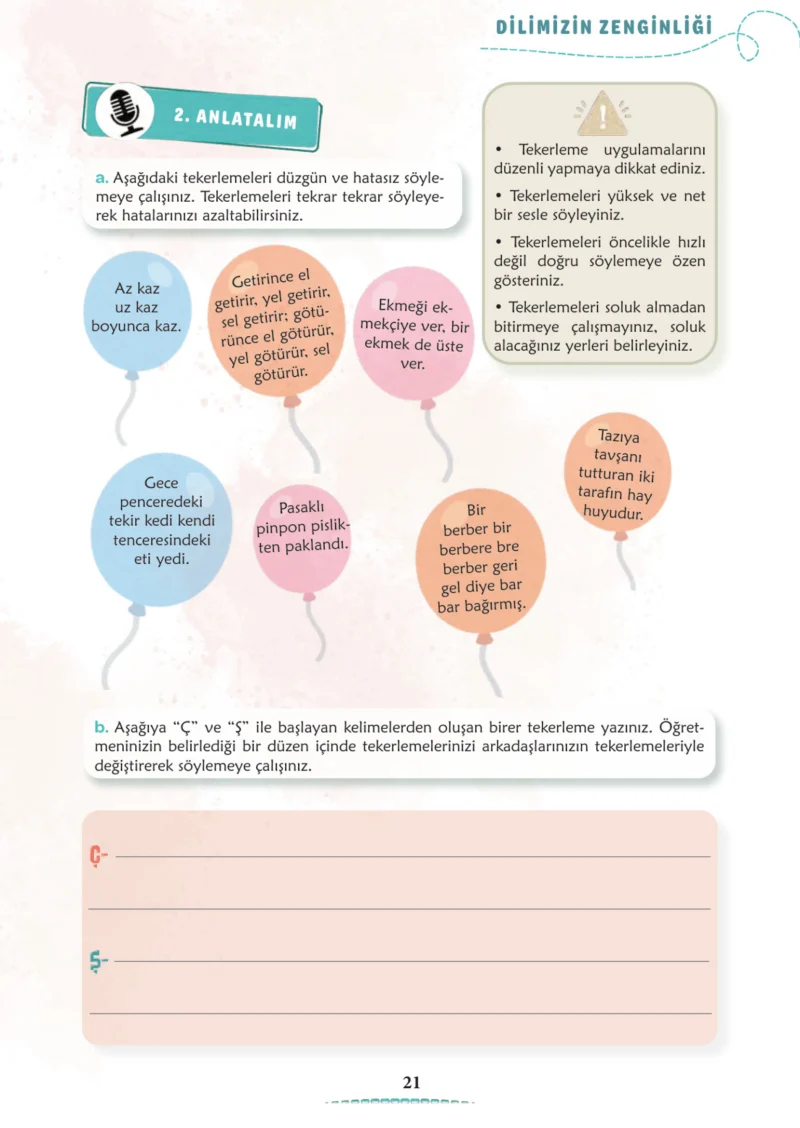 6. Sınıf Türkçe Ders Kitabı Cevapları Meb Yayınları 1. Kitap Sayfa 21 Cevabı