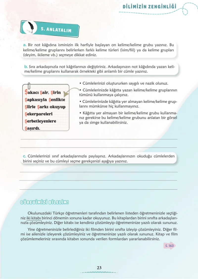 6. Sınıf Türkçe Ders Kitabı Cevapları Meb Yayınları 1. Kitap Sayfa 23 Cevabı